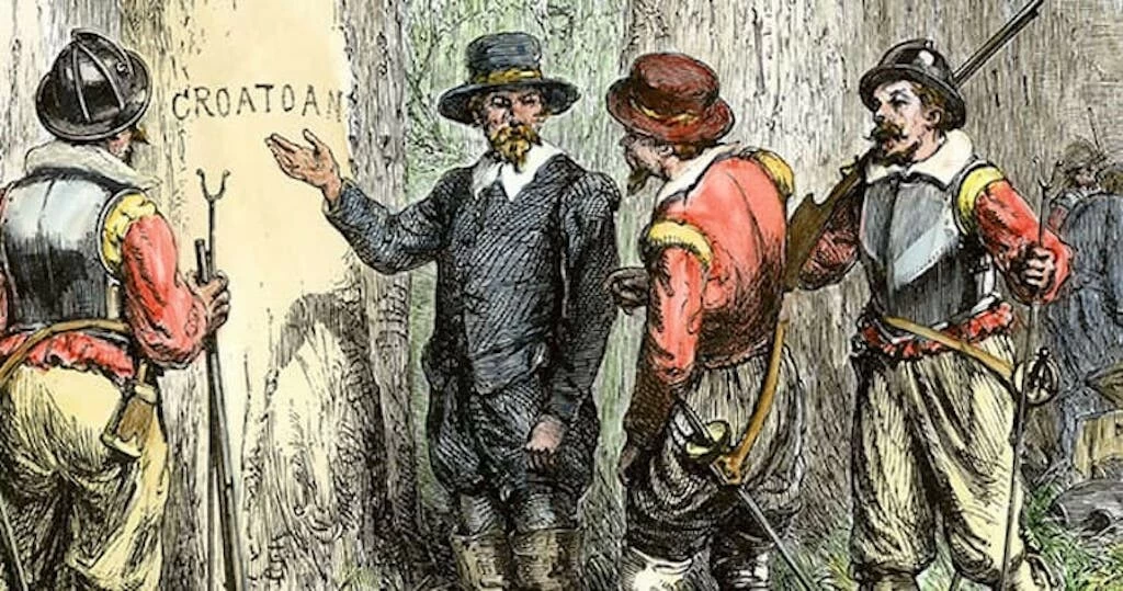 Croatoan carved at Roanoke’s fort palisade. Lost colony.