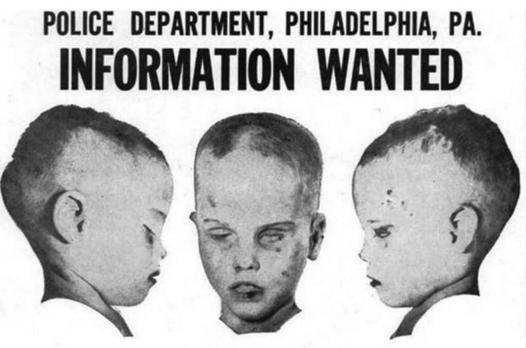 A Philadelphia police department pamphlet requesting information on the unsolved murder of the Boy in the Box.