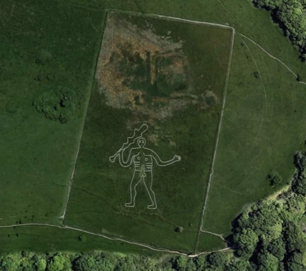 Cerne Abbas Giant. Mysterious places on Google Earth.