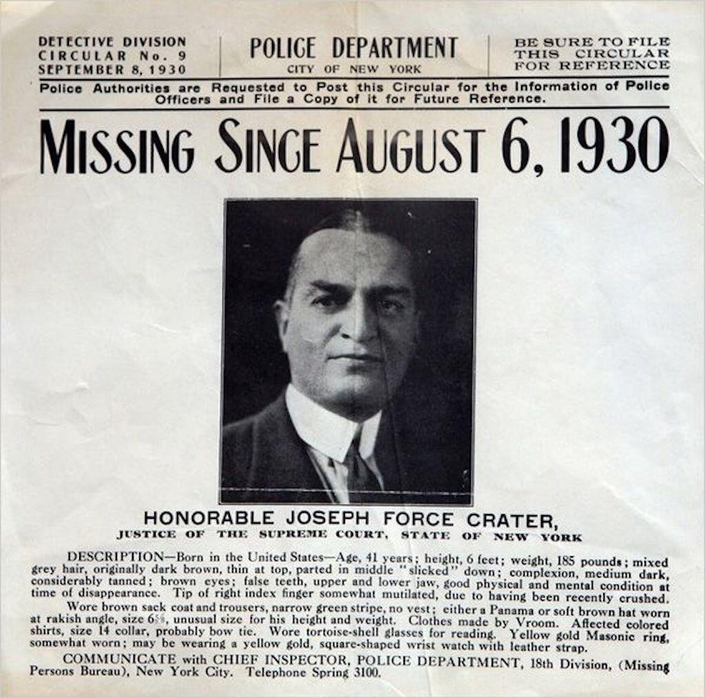 A police notification on Crater's disappearance