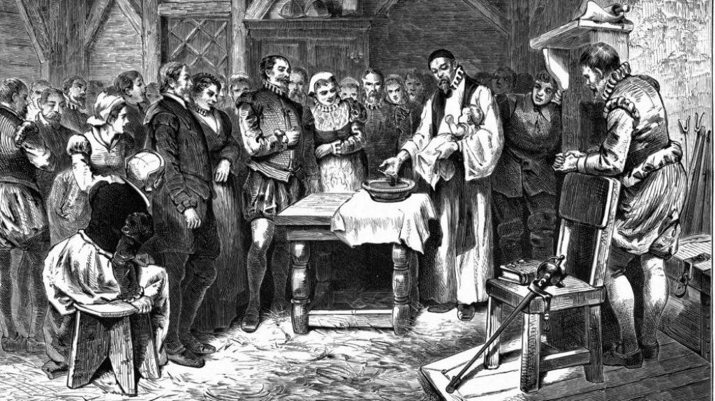 Baptism of Virginia Dare, the first English child born in North America 1880 lithograph. The lost colony of Roanoke is a famous mystery in U.S. history.