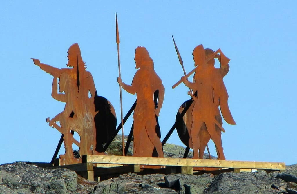 Norse statues installed above L’Anse aux Meadows historical site, Newfoundland and Labrador.