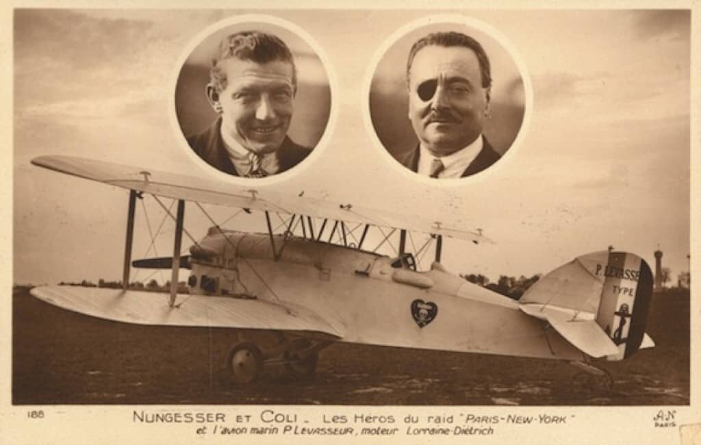 Postcard of the White Bird, This French biplane disappeared in 1927 during an attempt to make the first non-stop transatlantic flight between Paris and New York. The aircraft was flown by Charles Nungesser and Francois Coli.