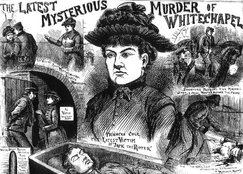 Newspaper images of Frances Coles, the last Whitechapel victim of Jack the Ripper.