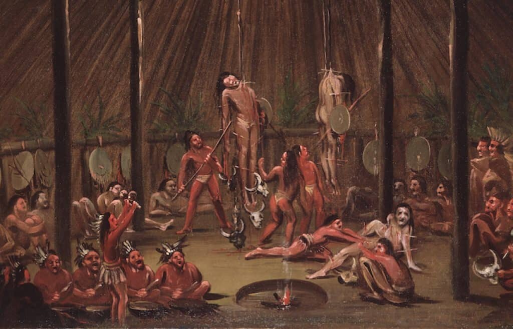 The Okipa ritual. Image: George Catlin, circa 1832