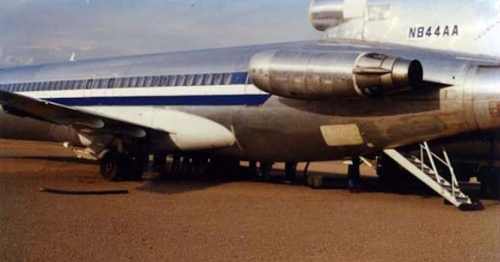 The Boeing 727 N844AA shortly before it disappeared after delivering fuel to a diamond mine. Image Credit: Mike Gabriel