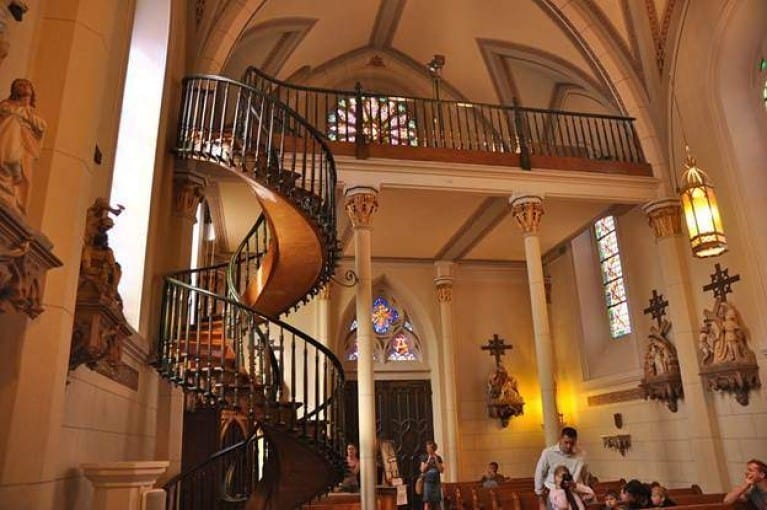 Loretto Chapel staircase and church interior.