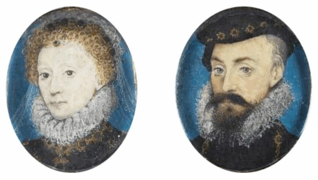 Elizabeth I and her favorite, Robert Dudley. A faithful reproduction of a public domain work of art, circa 1575.
