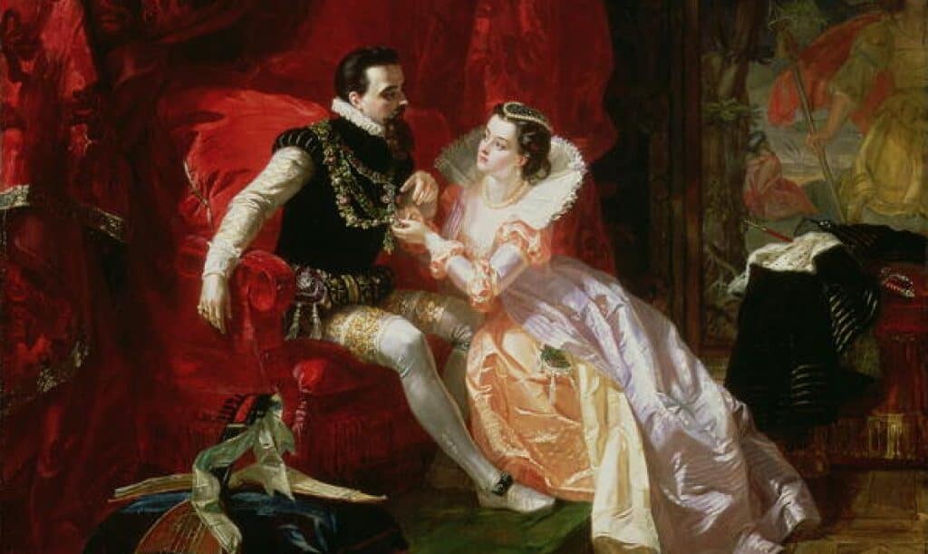 Robert Dudley and Amy Robsart at Cumnor Hall. Edward Matthew Ward 1866.