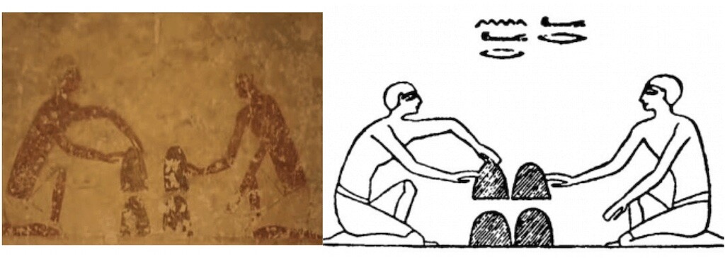 Painting in the tomb of Baqet III, Beni Hasan, Egypt. Could this be the first depiction of the Cup and Balls trick?