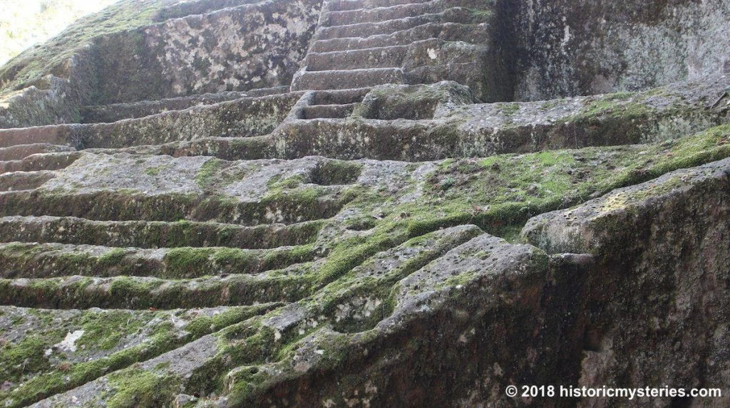 A view of the canals and two minor altars of the Etruscan Pyramid of Bomarzo.