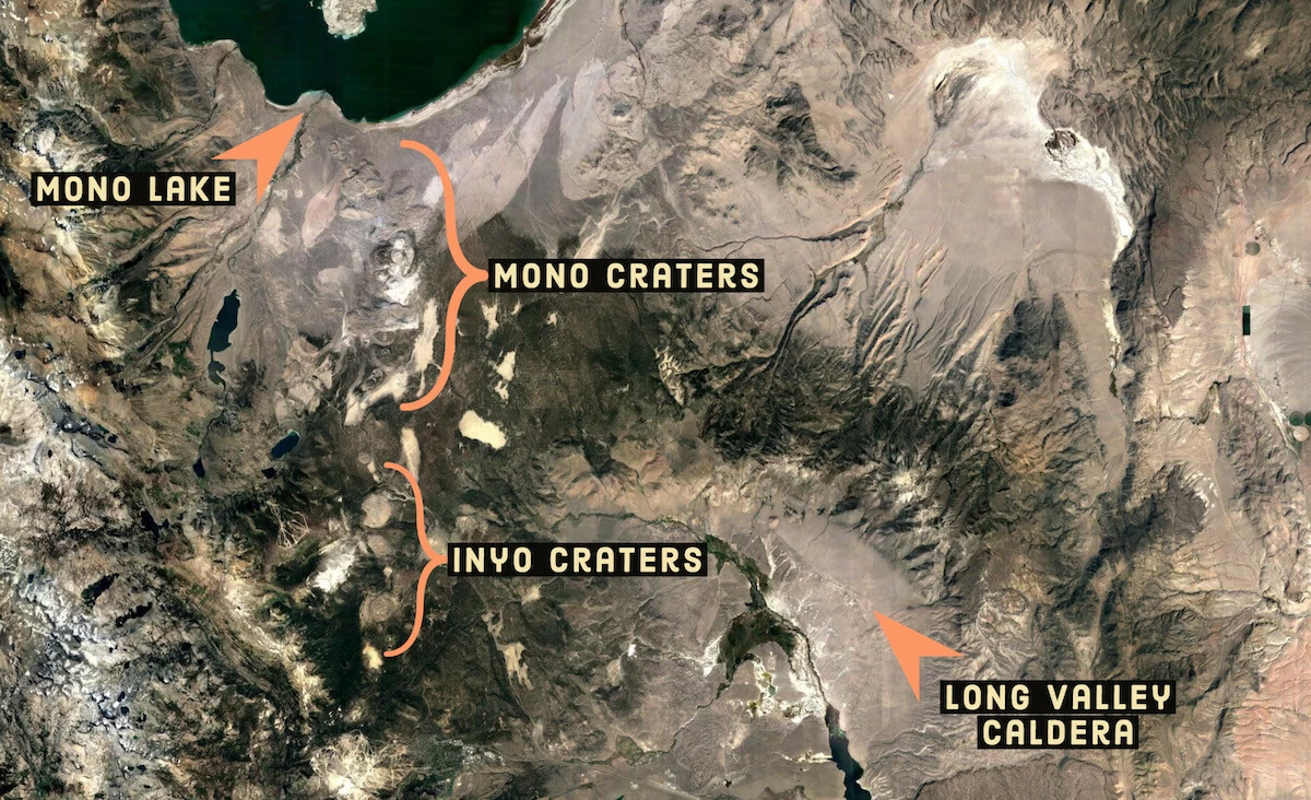 Mono craters, Inyo craters, Long Valley Caldera