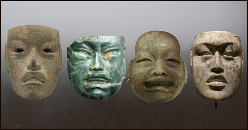 Various ornamental masks from 1000 BCE to 300 BCE.