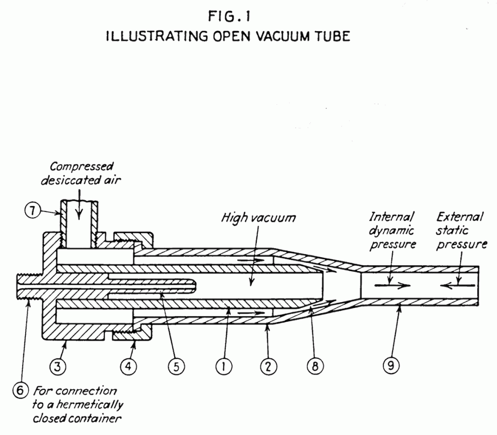 An illustration of Tesla's unique vacuum tube to be used in the weapon.