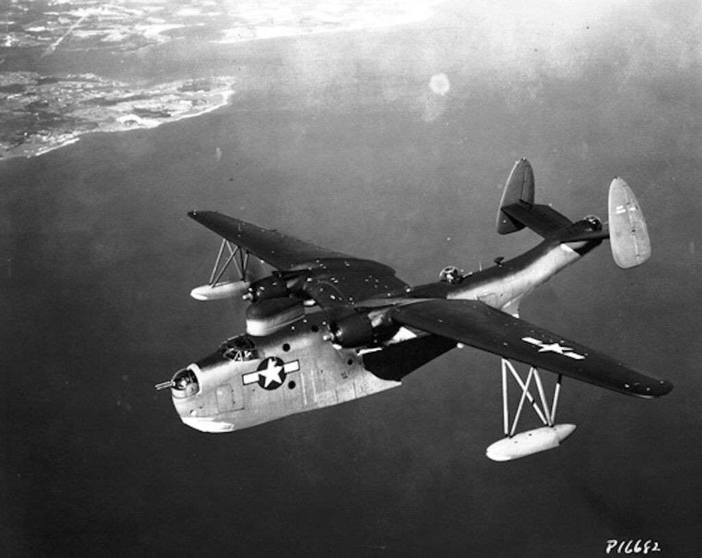 A Martin PBM-5 Mariner in flight, circa in 1945.