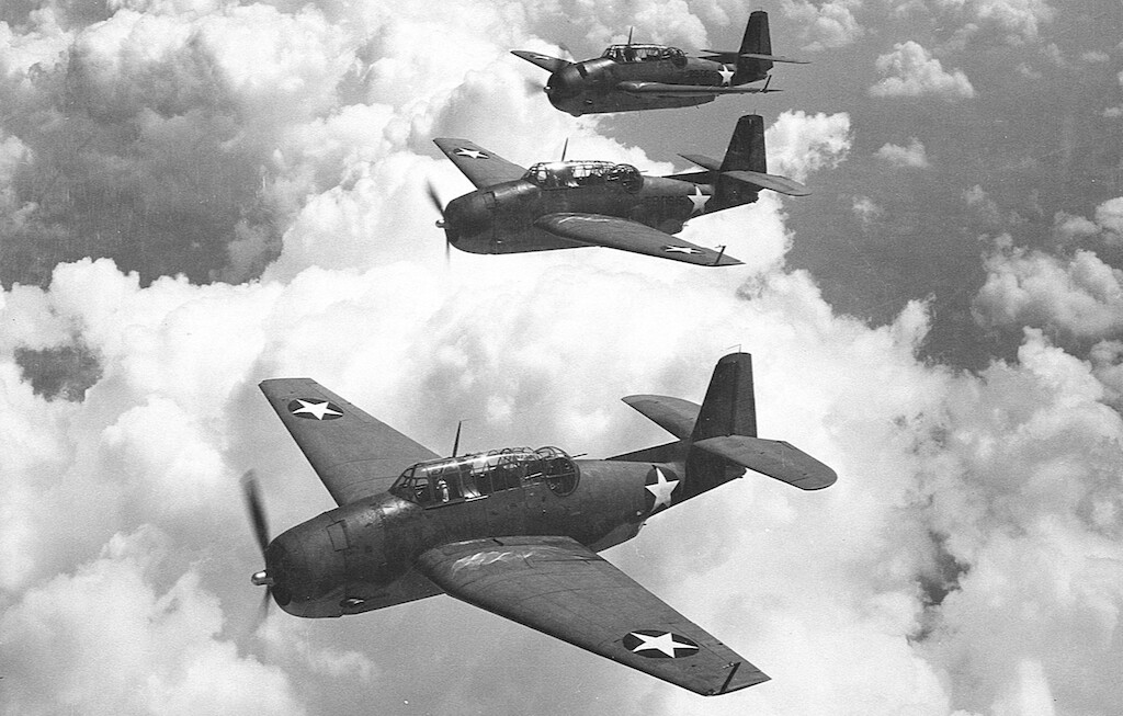 A few Grumman TBF-1 Avengers from Escort Scouting Squadron 29 (VGS-29) based out of Norfolk, VA in 1942.