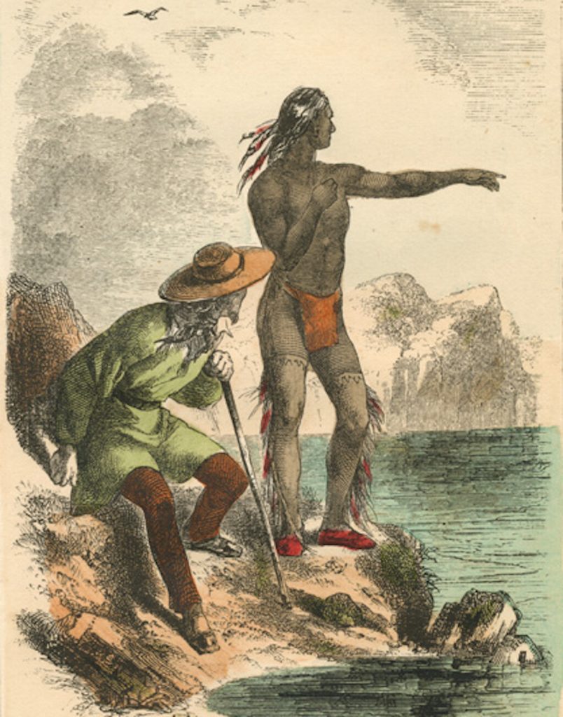 An 1864 wood engraving of Tisquantum as a guide and interpreter.