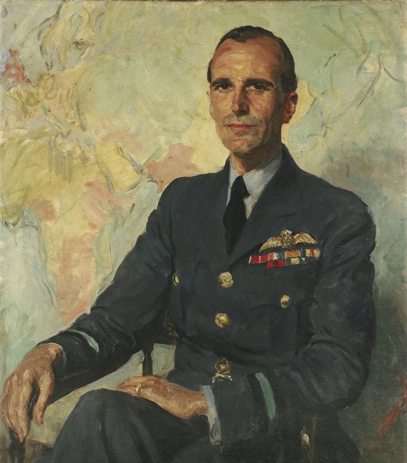Oil portrait of Victor Goddard seated in a dark blue RAF uniform with pilot's wings and medal ribbons